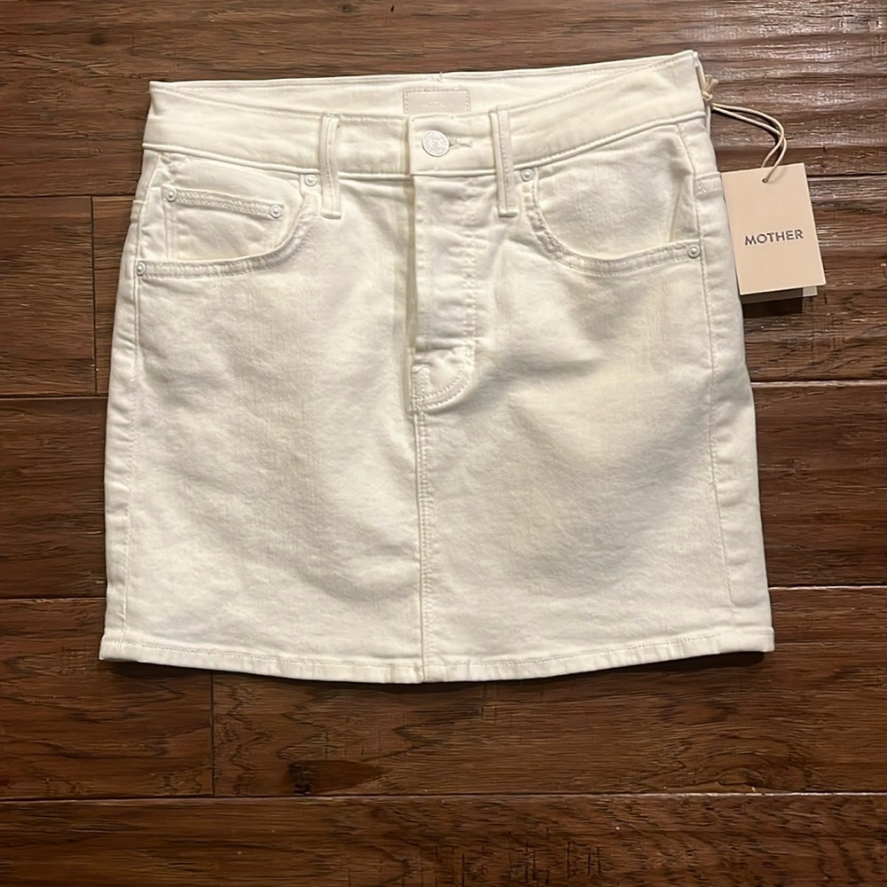 MOTHER White Denim Mini Skirt